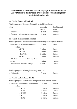 Vysoká škola ekonomická v Praze vypisuje pro akademický rok