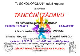TJ Sokol Opolany zve na taneční zábavu a Mikulášskou nadílku pro