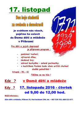 17. listopad - Dům Dětí a Mládeže Příbram