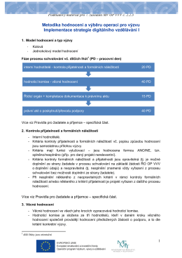 Metodika hodnocení a výběru operací pro výzvu Implementace