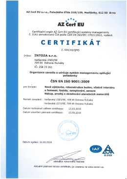 ČSN EN ISO 9001:2009 Syst&eacute;m ř&iacute;zen&iacute; jakosti
