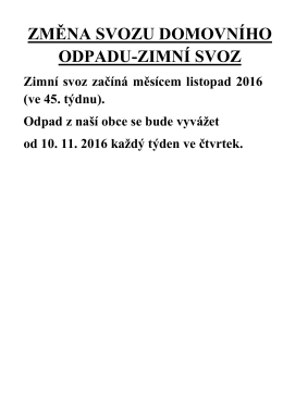 změna svozu domovního odpadu-zimní svoz