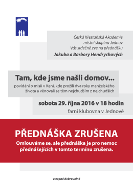 Pozv&aacute;n&iacute; na předn&aacute;&scaron;ku - Ř&iacute;mskokatolick&aacute; farnost Suchdol