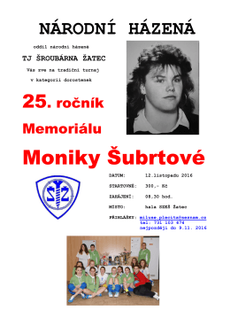 Plakát Memoriál Moniky Šubrtové