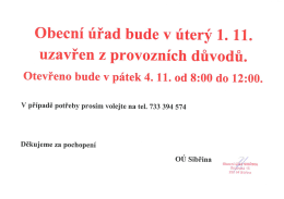 Uzavřen&iacute; O&Uacute; v &uacute;ter&yacute; 1. 11. 2016 z provozn&iacute;ch důvodů