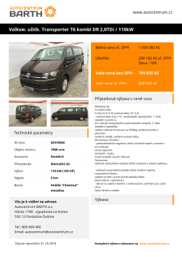 Volksw. užitk. Transporter T6 kombi DR 2,0TDi / 110kW