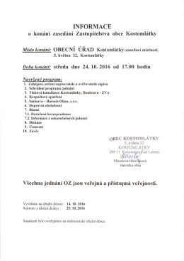iNFORMACE O KONÁNÍ ZASEDÁNÍ OZ
