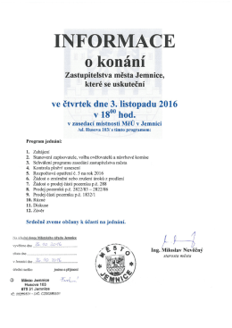 Informace o kon&aacute;n&iacute; Zastupitelstva města Jemnice