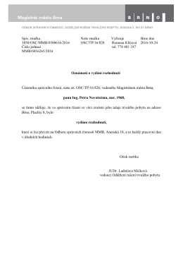 Spis. značka Naše značka Vyřizuje Brno dne 3850/OSC/MMB