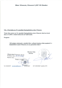 Pozvánka na 19. zasedání Zastupitelstva obce Vřesová