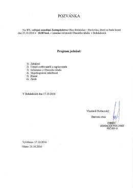 Pozv&aacute;nka na XV. zased&aacute;n&iacute; ZO - Obec Bohdalice
