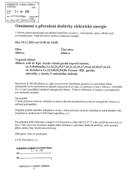 Oznámení o přerušení dodávky elektrické energie