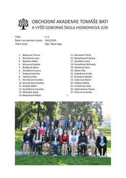 Třída: 4. A Školní rok ukončení studia: 2015/2016 Třídní učitel: Mgr
