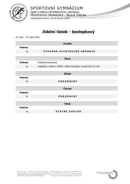 SPORTOVNÍ GYMNÁZIUM Jídelní lístek