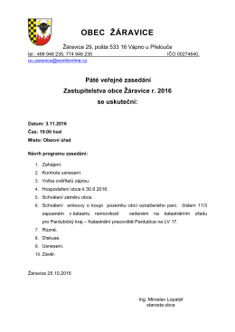 Páté veřejné zasedání Zastupitelstva obce Žáravice