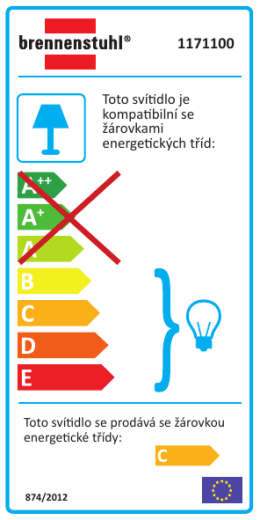 Toto svítidlo je kompatibilní se žárovkami energetických tříd: