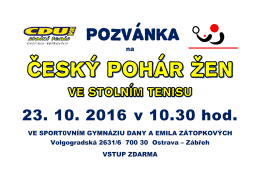 Pozv&aacute;nka na Česk&yacute; poh&aacute;r žen ve stoln&iacute;m tenise &ndash; 23. 10. 2016