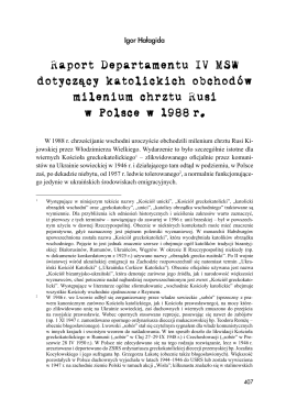 Raport Departamentu IV MSW dotyczący katolickich obchod&oacute;w
