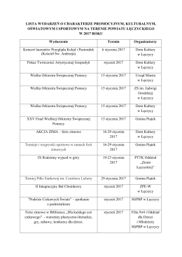 LISTA WYDARZEŃ O CHARAKTERZE PROMOCYJNYM