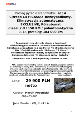 Proszę pytać o stanowisko: a114 Citroen C4 PICASSO