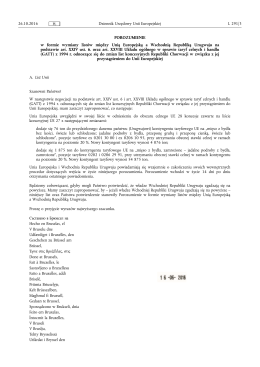 POROZUMIENIE - w formie wymiany listów między Unią