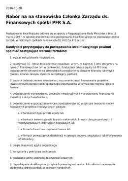 Nabór na na stanowisko Członka Zarządu ds. Finansowych spółki
