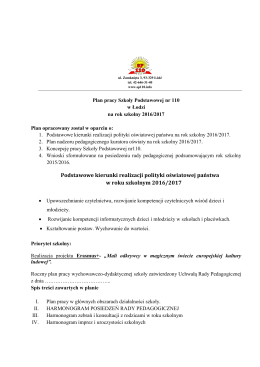 Plan pracy Szkoły - Szkoła Podstawowa nr 110 w Łodzi