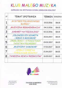 Page 1 KLUB MAŁEGO MUZYKA ZAPRASZA NA SPOTKANIA W