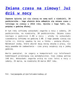 Zmiana czasu na zimowy! Już dziś w nocy