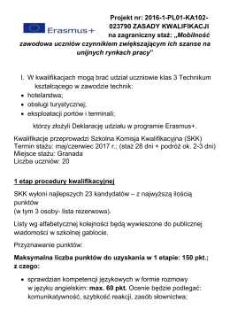 Zasady kwalifikacji na zagraniczny staż.