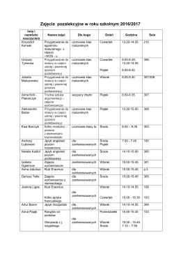 Zajęcia pozalekcyjne w roku szkolnym 2016/2017