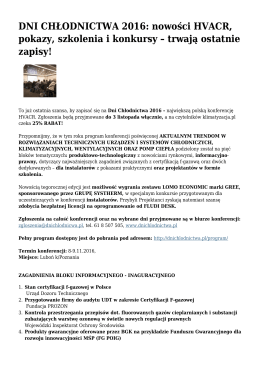 DNI CHŁODNICTWA 2016: nowości HVACR