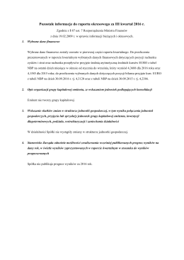 Pozostałe informacje do raportu za III kwartał 2016