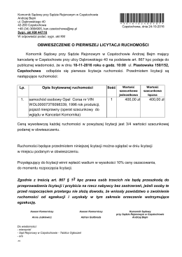 Sprawa KM 447/16 - Komornik Sądowy przy SR w Częstochowie