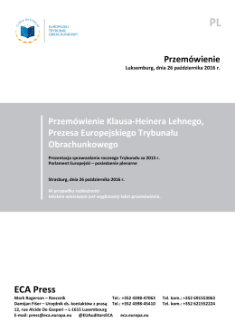 Prezentacja sprawozdania rocznego Trybunału za 2015 r.