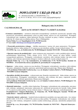 oferty pracy na dzień 17.10.2016r