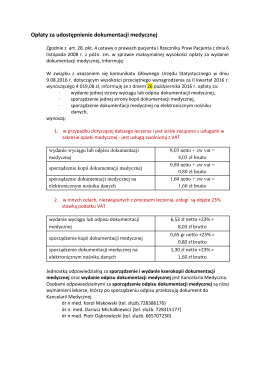 Wysokość opłat za dokumentację medyczną