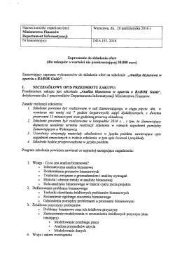 Zaproszenie do składania ofert na szkolenie Analiza biznesowa w