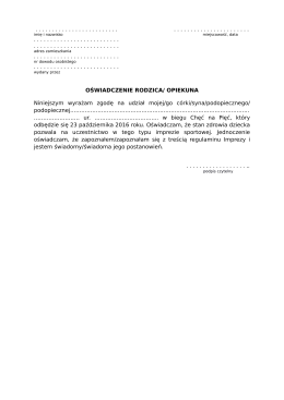 Wzór zgody rodzica/opiekuna do udziału w zawodach osoby