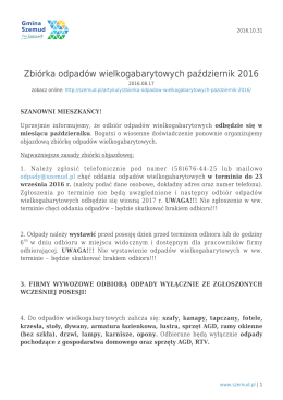 Zbiórka odpadów wielkogabarytowych październik 2016