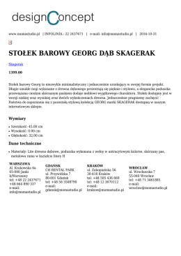 STOŁEK BAROWY GEORG WYSOKI DĄB SKAGERAK