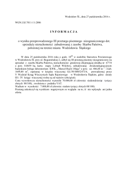 INFORMACJA o wyniku przeprowadzonego III przetargu pisemnego