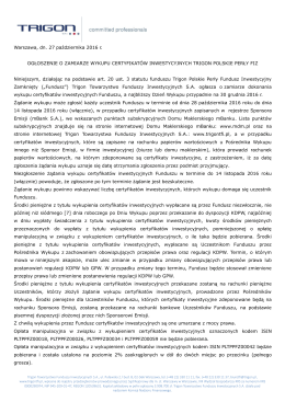 Warszawa, dn. 27 października 2016 r. OGŁOSZENIE O