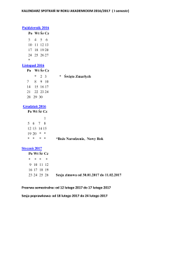 KALENDARZ SPOTKAŃ W ROKU AKADEMICKIM 2016/2017 ( I