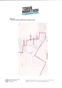 Mapa z trasą maratonu w granicach UMK