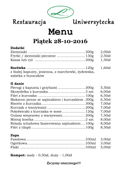 Menu Restauracja Uniwersytecka