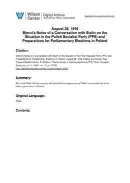 August 28, 1946 Bierut`s Notes of a Conversation with Stalin on the