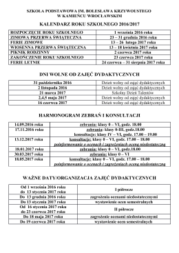 kalendarz roku szkolnego 2016/2017 dni wolne od zajęć