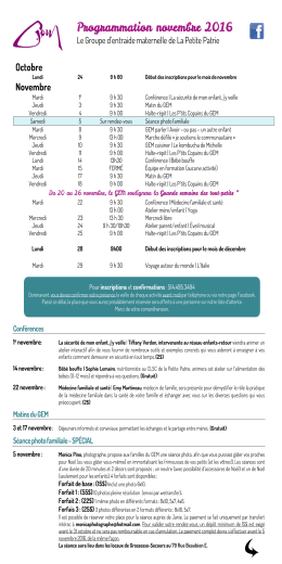 Consultez la programmation - Groupe d`entraide maternelle de la