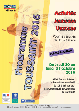 plaquette activit&eacute;s toussaint 2016.indd